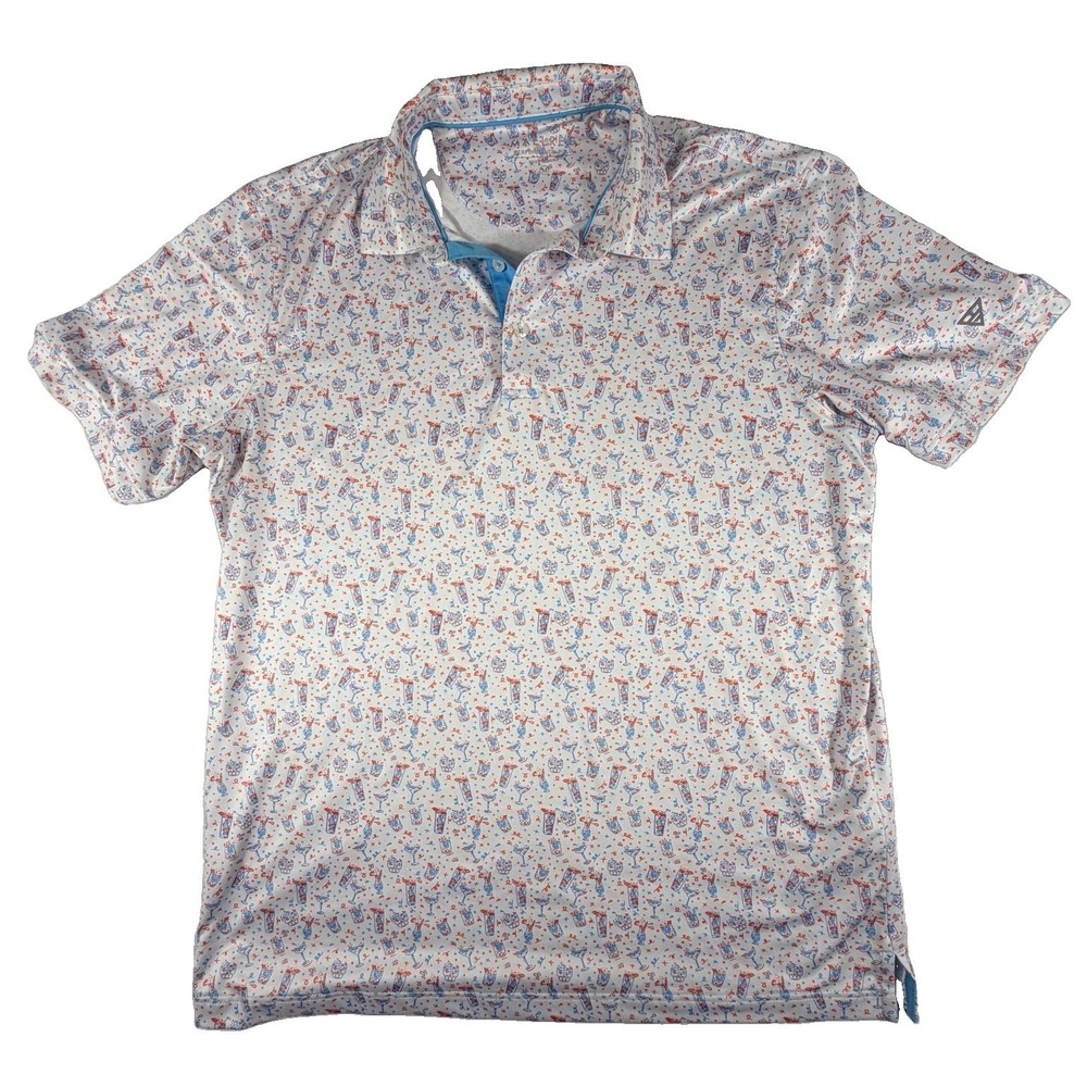 Maelreg Shirt Men's Sz M White Performance Golf Polo Cocktail All Over Print